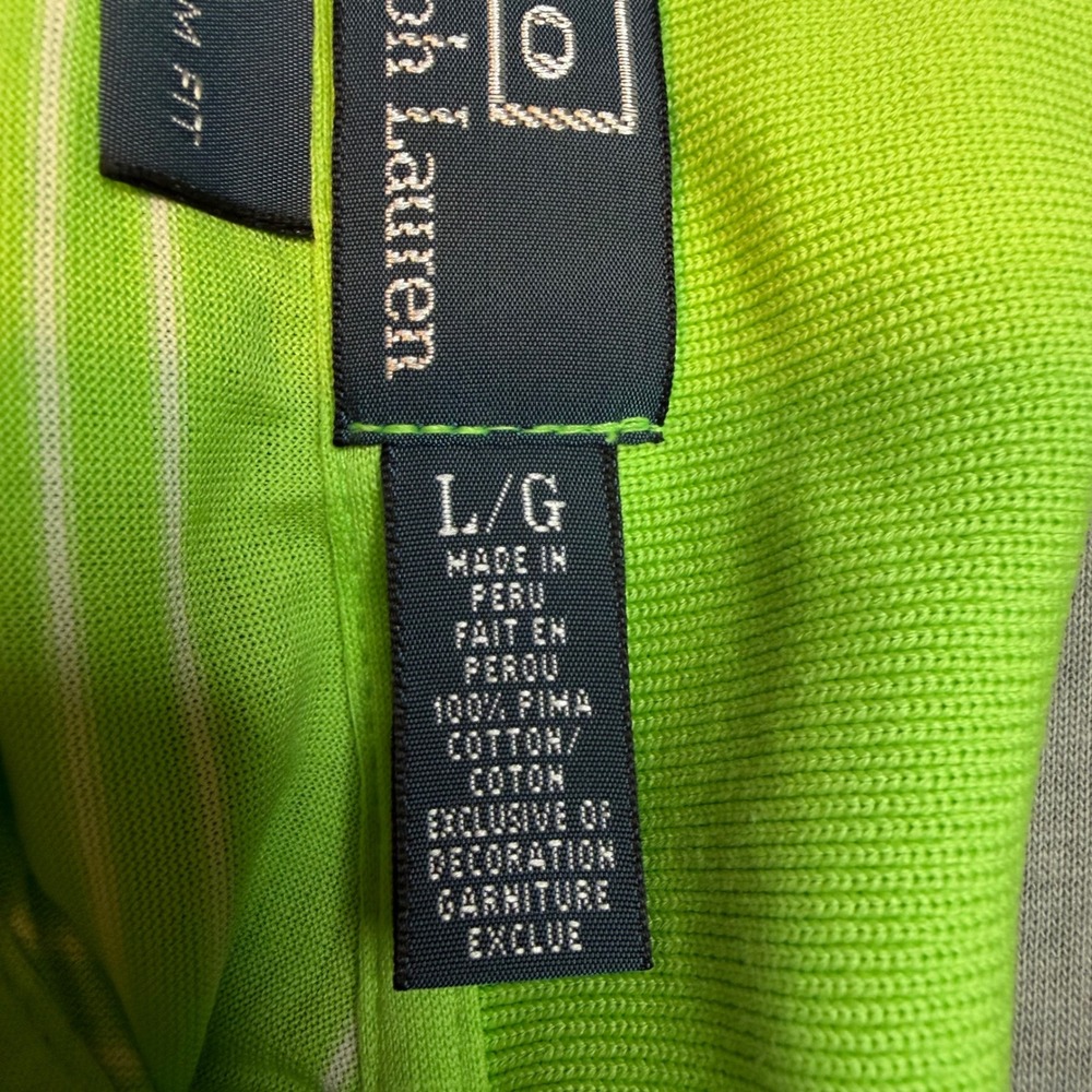 Polo Ralph Lauren Mens Green Striped Big Pony Orange Pima Cotton Polo Shirt L - Picture 6 of 6